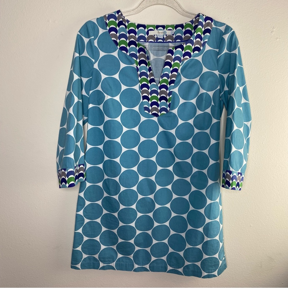 Boden blue polka dot v neck cotton 3/4 sleeve tunic top women’s size 6